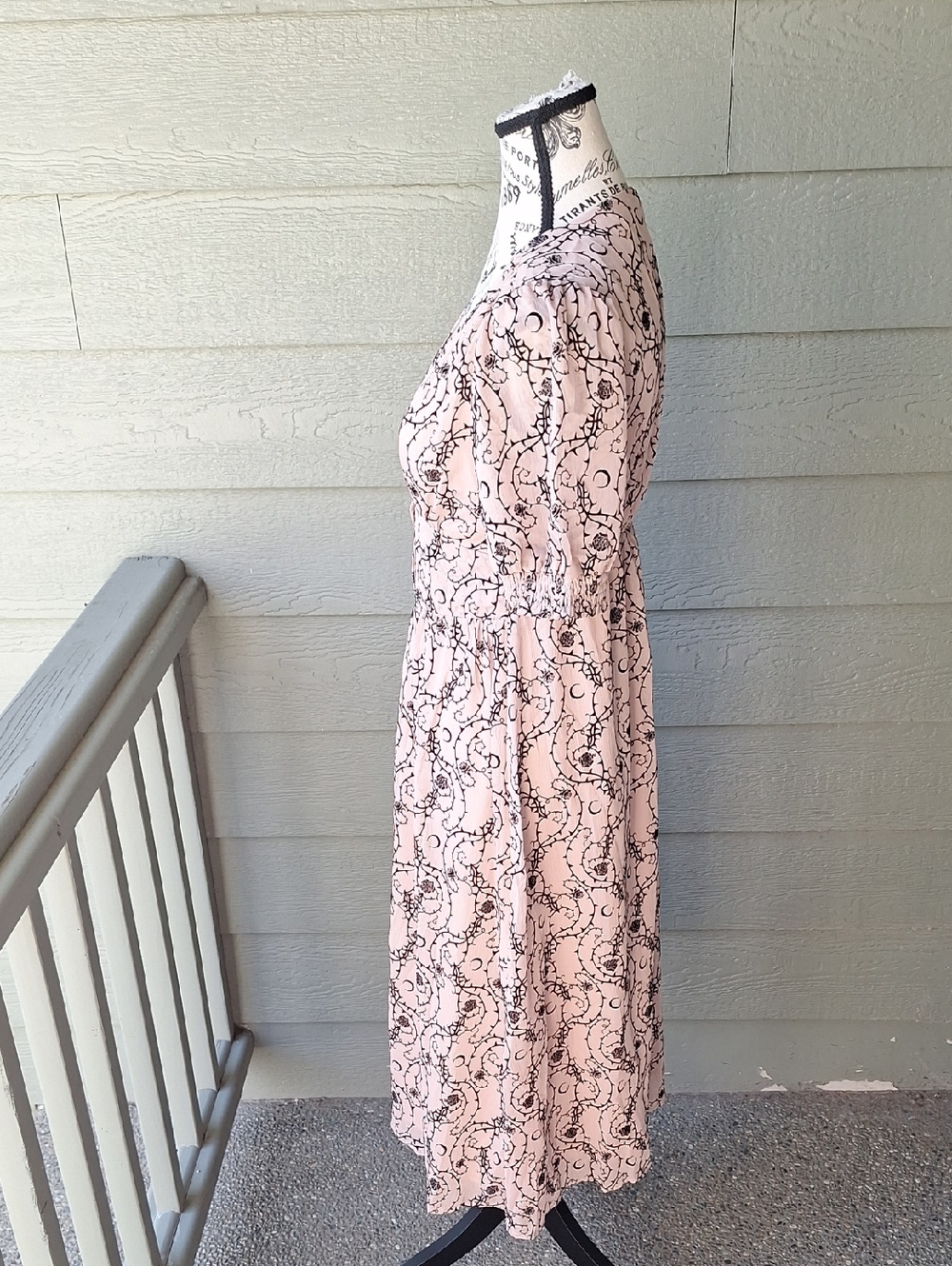 Disturbia Rosethorn Corset Midi Dress Dusty Pink Black Velvet Goth Floral Moon 2 - Picture 9 of 15